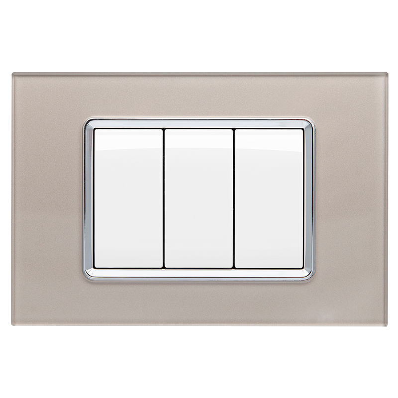 Placca Vetro T2-Gem 3P Platino MAPAM M6003BL-8 Compatibile VIMAR PLANA
