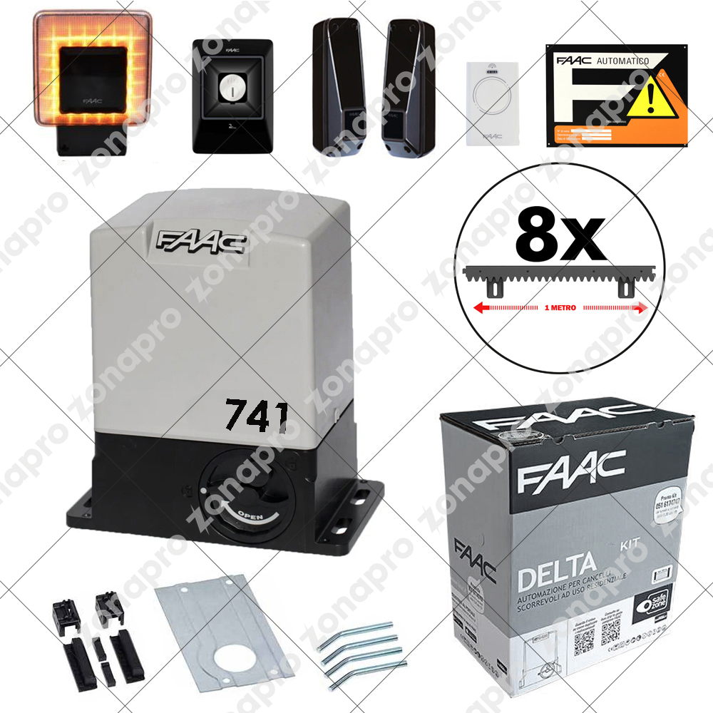 FAAC 741 DELTA 3 KIT 900kg Con Cremagliera Nylon Automazione Cancello Scorrevole