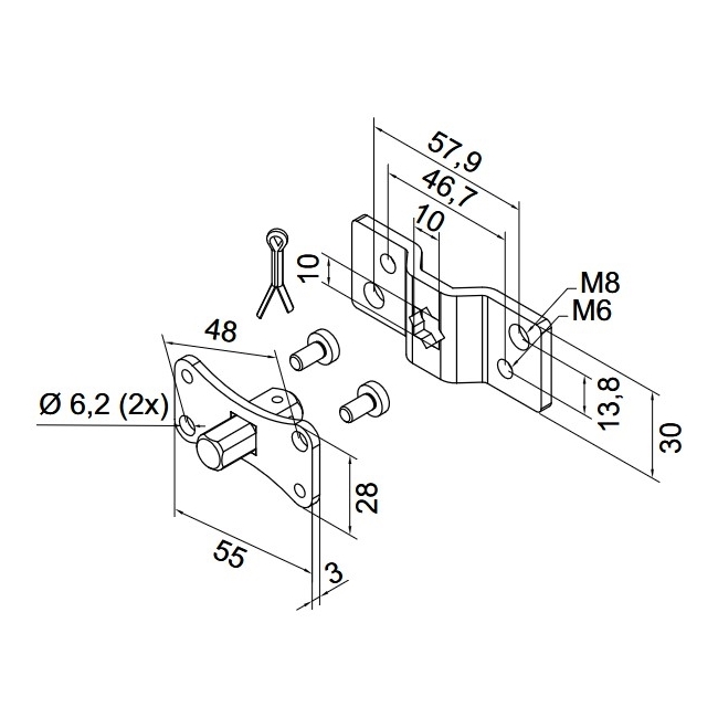 Kit Perno Quadro 10Mm Per Star Head + Staffa Con Sede A Stella NICE 525.10100