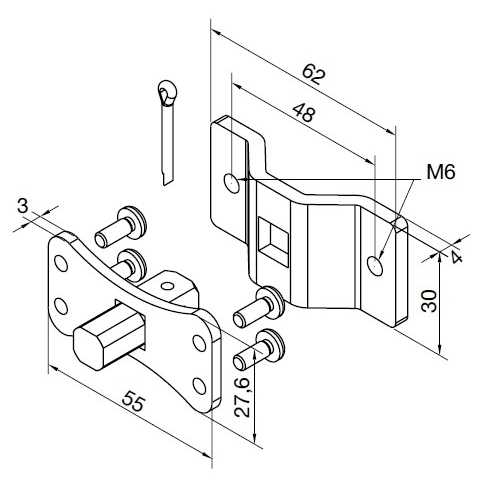 Perno Quadro 10 Mm + Staffa Con Fori M6 Max 30 Nm NICE TTGO 625.10012/M6AX