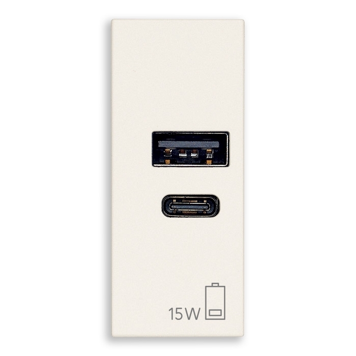 Alimentatore Usb A+C 15W 5V 1M Bianco VIMAR 30292.AC15B