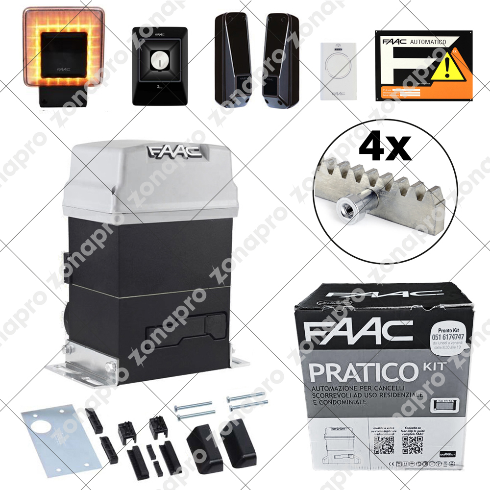 FAAC 746 PRATICO KIT Con Cremagliera Zincata Per Automazione Cancello Scorrevole