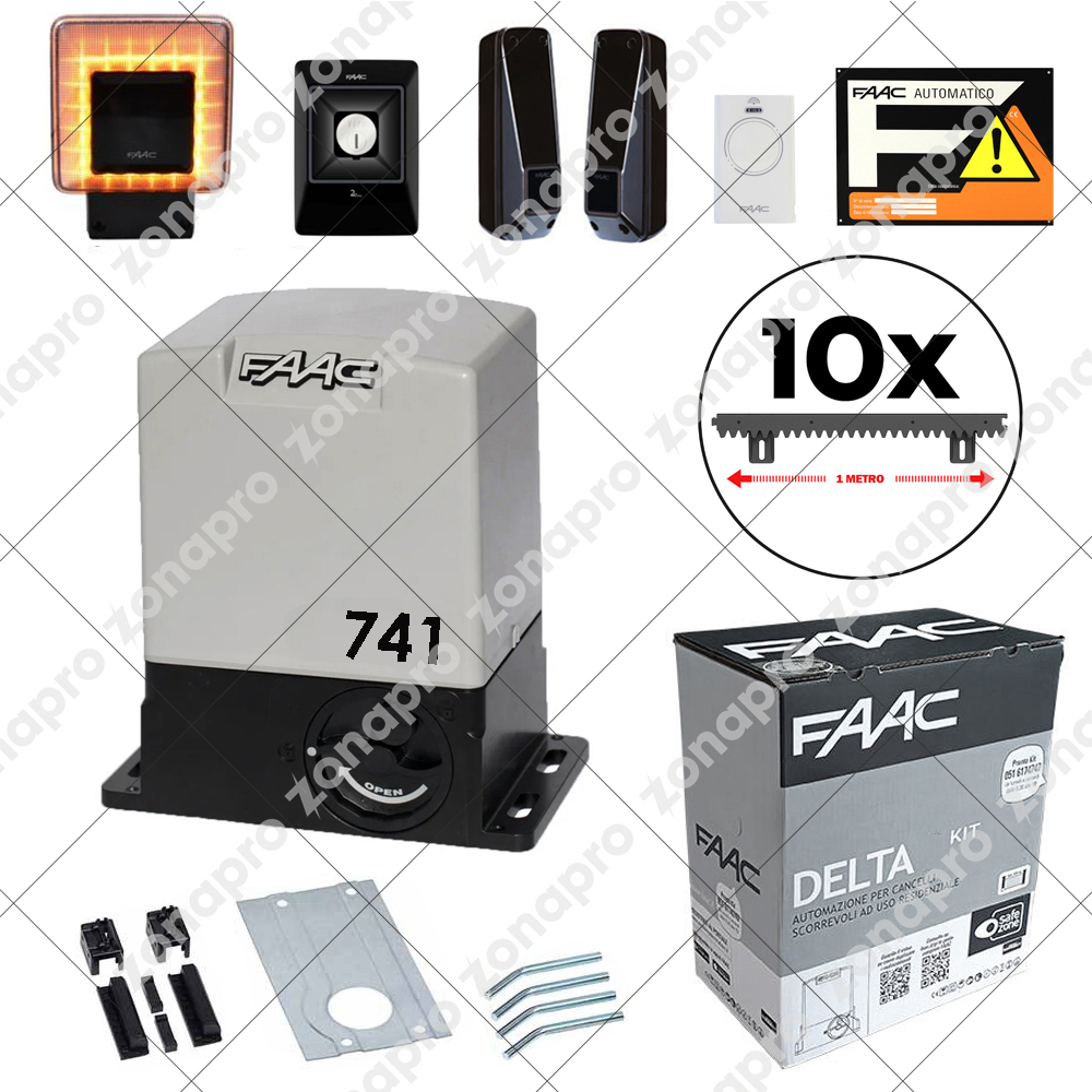 FAAC 741 DELTA 3 KIT 900kg Con Cremagliera Nylon Automazione Cancello Scorrevole