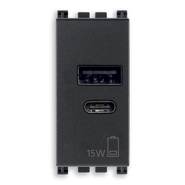 Alimentatore Usb A+C 15W 5V 1M Grigio VIMAR 19292.AC.15