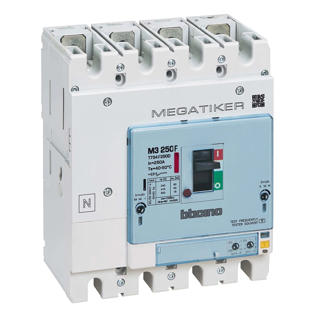 Interruttore Scatolato Magnetotermico M3 250F 4P Con Differenziale BTICINO T734F100D